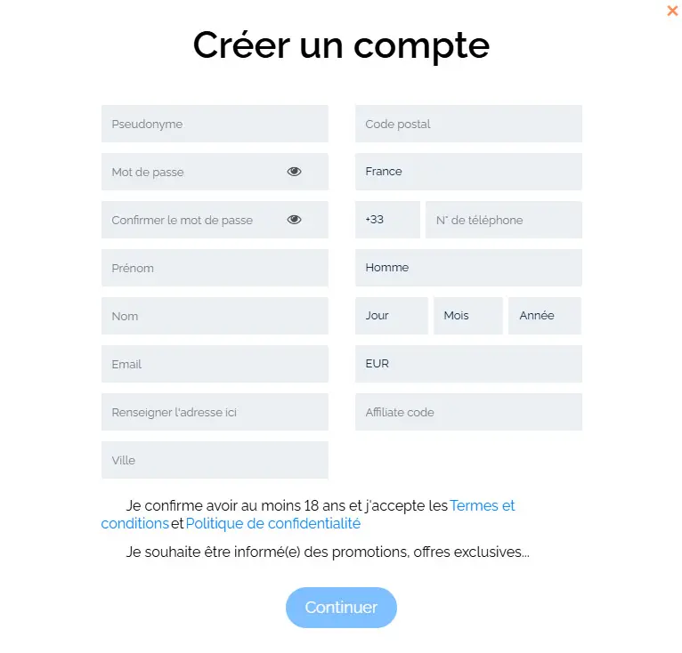 Processo di registrazione HEYBETS CASINO